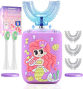 Kids Electric Toothbrush, U Shaped Toothbrush Kids Sonic Automatic Brush with 5 Brush Head 6 Sonic Clean Modes IPX7 Waterproof Mermaid Design Rechargeable Smart Timer for Children 2-7