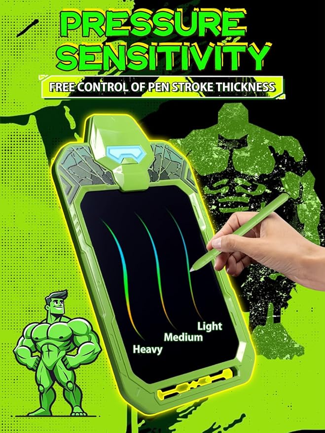 LCD Writing Tablet for Kids 10 Inch Green Giant Power Hero for Toddler 3 4 5 6 - Paint, Doodle Board, Drawing Pad - Travel Toys, Road Trip Car Activities, Birthday Christmas Gift Boys & Man