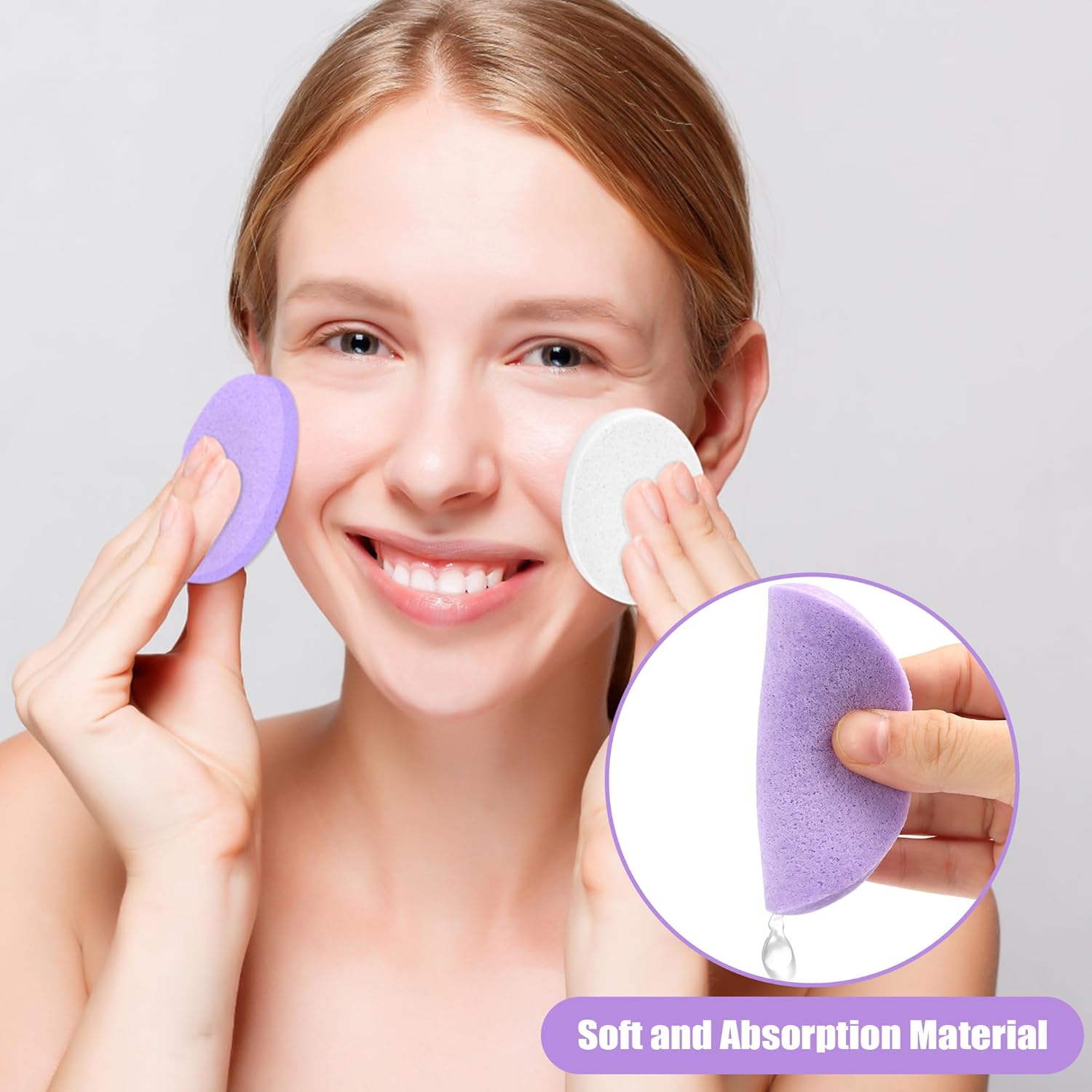 120 Pcs Facial Sponge Compressed, Luxiv Face Cleansing Sponge Estheticians Compressed Makeup Facial Sponge Round Wash Face Sponges for Women Compress Exfoliating Removal Sponge (White+Purple)