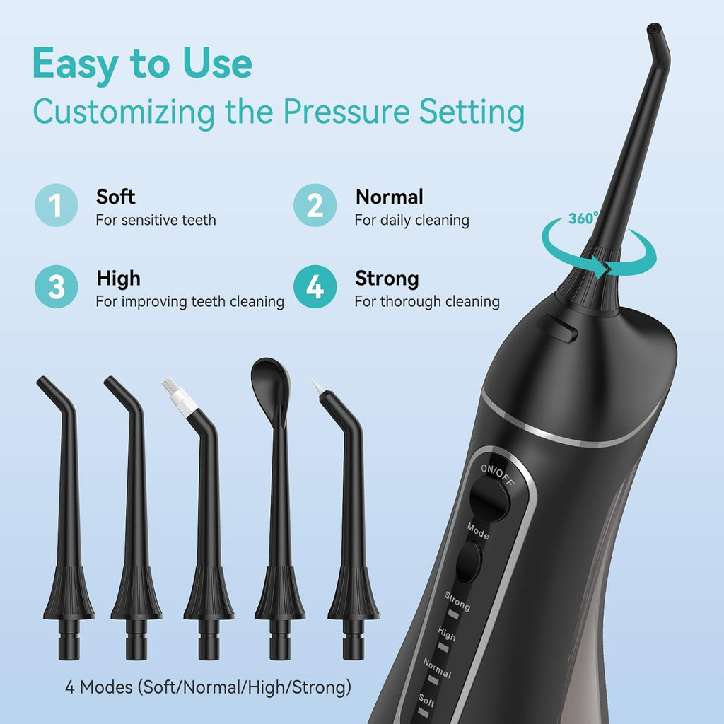 Water Dental Flossers for Teeth, 300ML Cordless Portable Electric Water Flosser, 4 Modes Oral Irrigator, Waterproof Rechargeable Water Floss for Deep Cleaning, Plaque Remover,Braces Home Travel Use