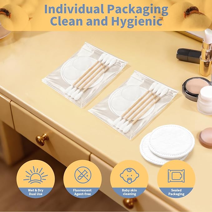 Travel Cotton Swabs Set Portable,Hotel Vanity Kit Individually Wrapped,Vanity Kit Travel,Include Cotton Swabs Cotton Balls,Cotton Rounds for Ear,Cosmetics,Makeup Remover,Nail Polish Remover (50)