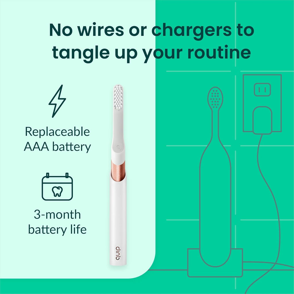 Quip Metal Sonic Electric Toothbrush for Adults - Time Travel & Soft Bristles with Travel Case & Replacement Brush Head - 3 Month Battery Life - Copper