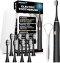 FXQQZZ Electric Toothbrush for Adults and Kids, with Tongue Scraper and Travel Case, 8 Brush Head, Smart Timer & 4 Modes Rechargeable Toothbrush, 42000 VPM Deep Clean, One Charge Last 90 Days - Black