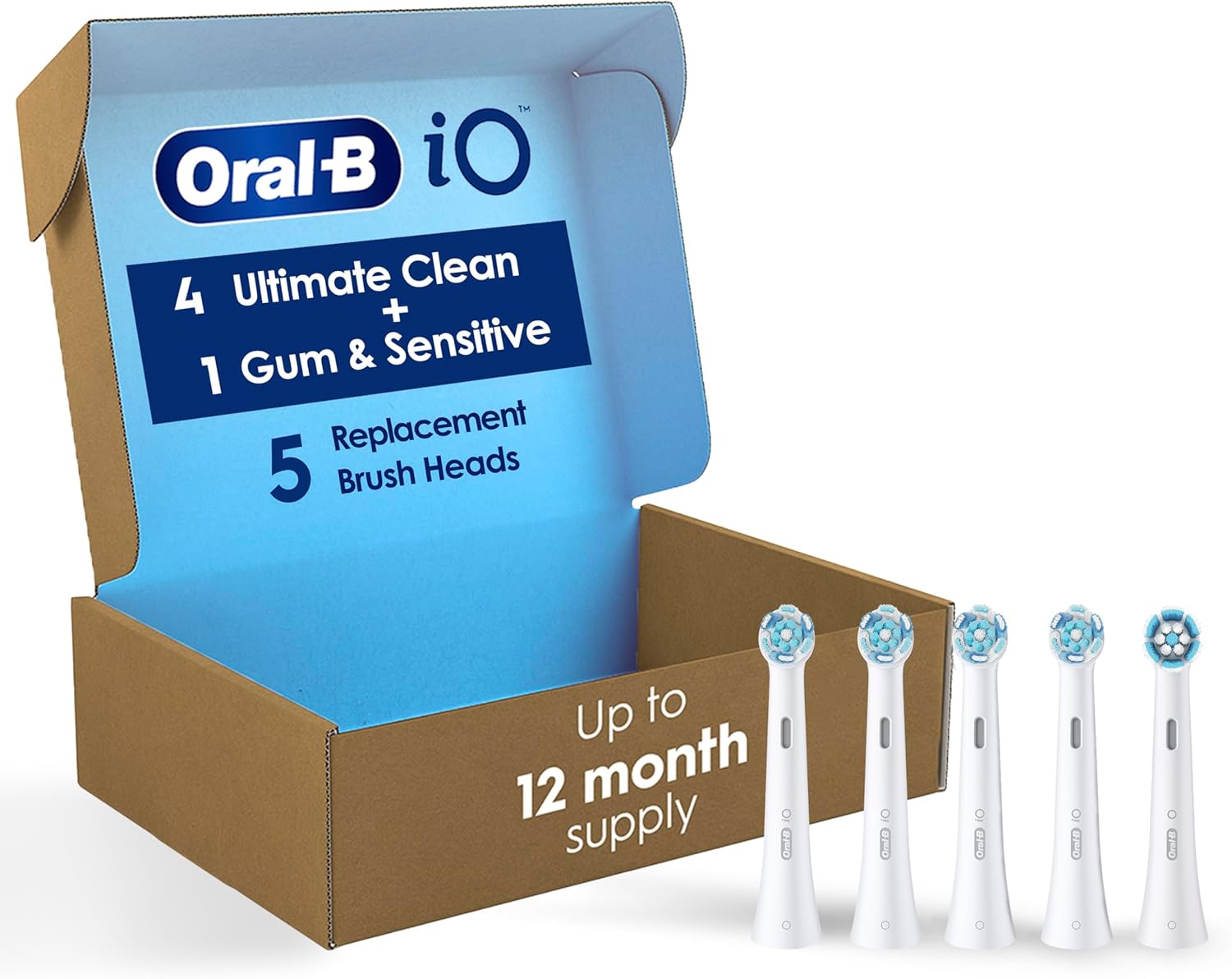 Oral-B iO Ultimate Clean Replacement Brush Heads, 5 Count, 4 Ultimate Clean + 1 Gum & Sensitive White