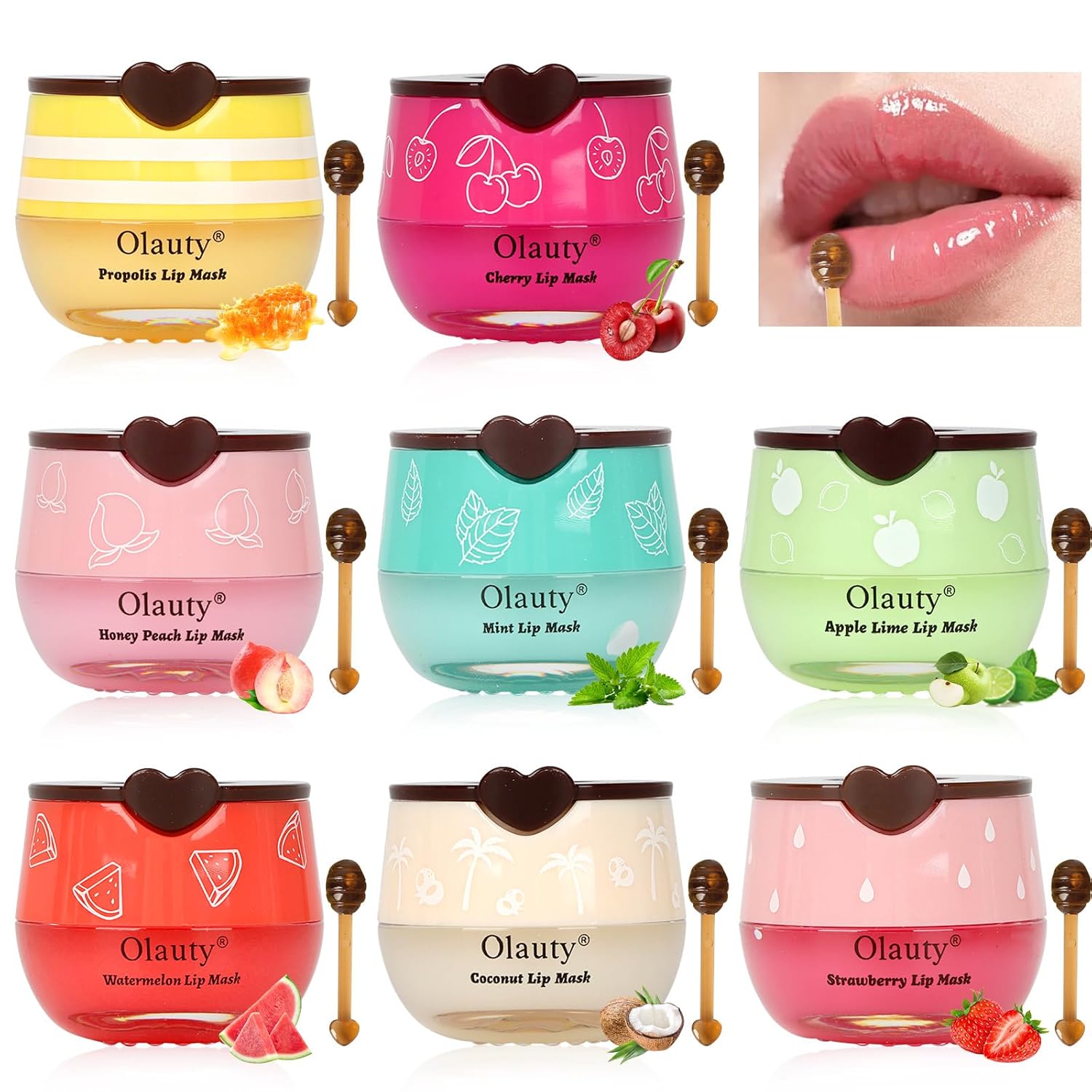8 PCS Bee Lip Balm Lip Mask Honey Pot, Propolis Lip Mask Overnight Moisturizing Lip Balm with Stick, Lip Sleeping mask Hydrating Prevention Dry & Cracked,Reduce Lip Lines Scrubs Exfoliato