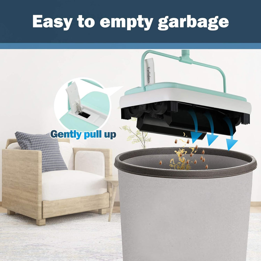 Eyliden Carpet Sweeper, Mini Size Lightweight Hand Push - No Noise, Non-Electric, Easy Manual Sweeping Only for Carpet Cleaning (Mint)