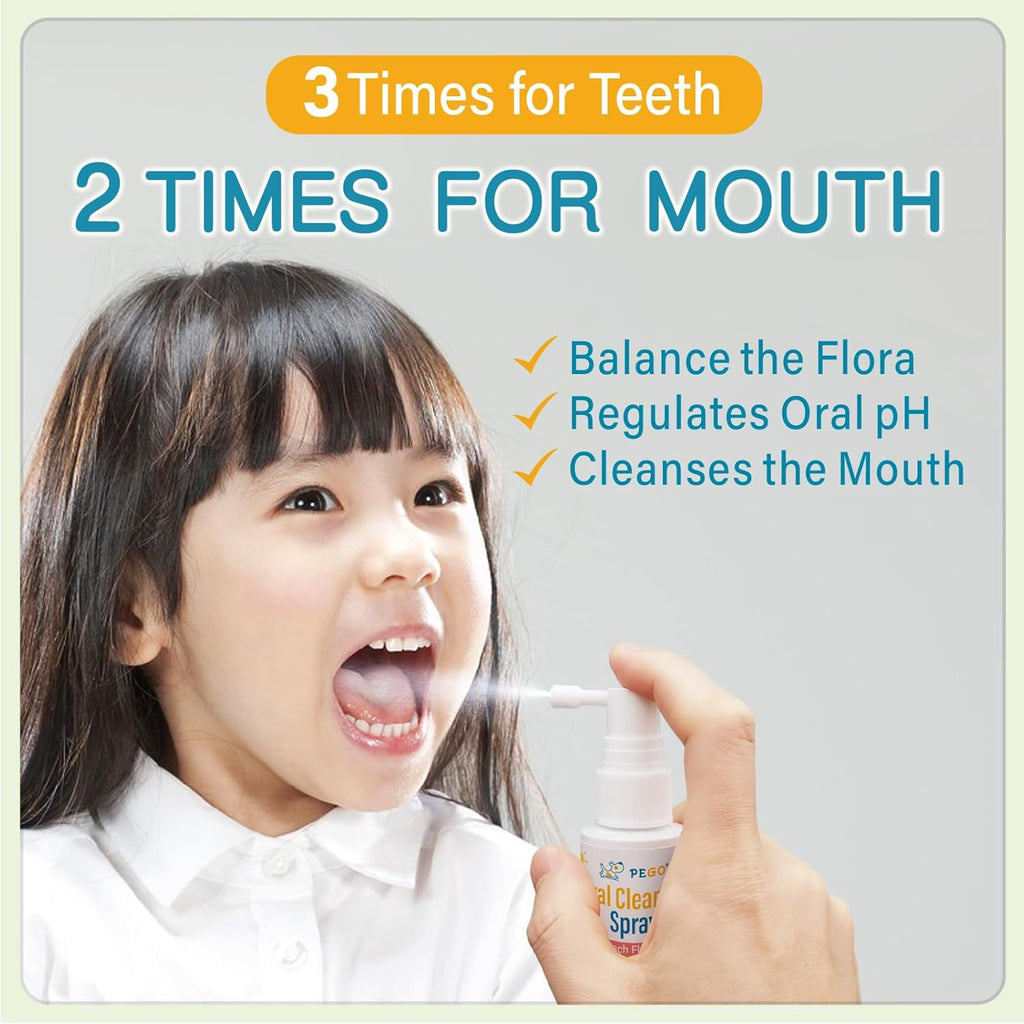 PEGO Kids Oral Spray - Toddler Toothpaste Helper for Fresh Breath, Fruit-Flavored, Probiotic Mouth Spray,Fluoride Free for Newborn to 12 Years (40ml*1, Peach)
