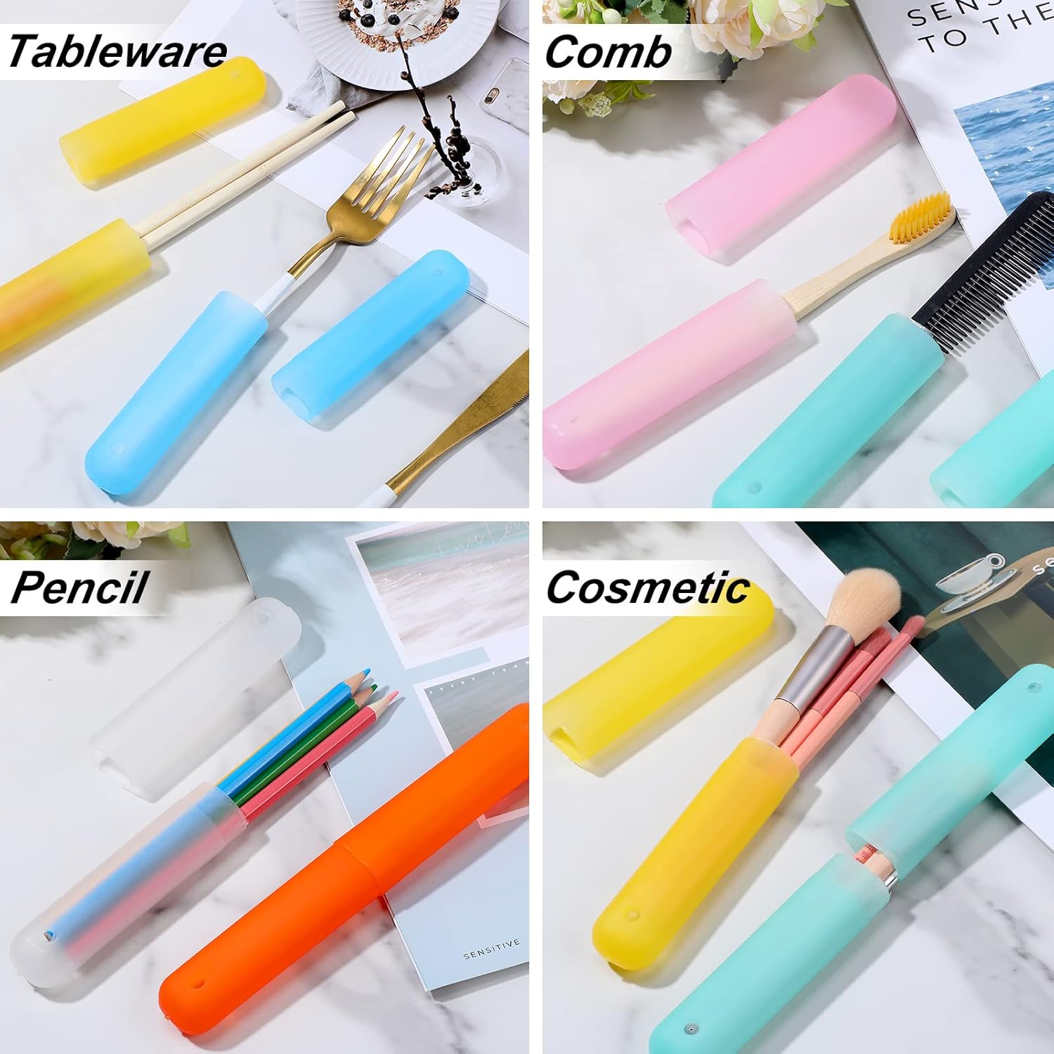 Sieral 90 Pack Travel Toothbrush Case Holder Bulk Breathable Portable Toothbrush Storage 7 Assorted Color Plastic Toothbrush Container for Home Outdoor Traveling Trip Camping, 8 x 1.2 Inch