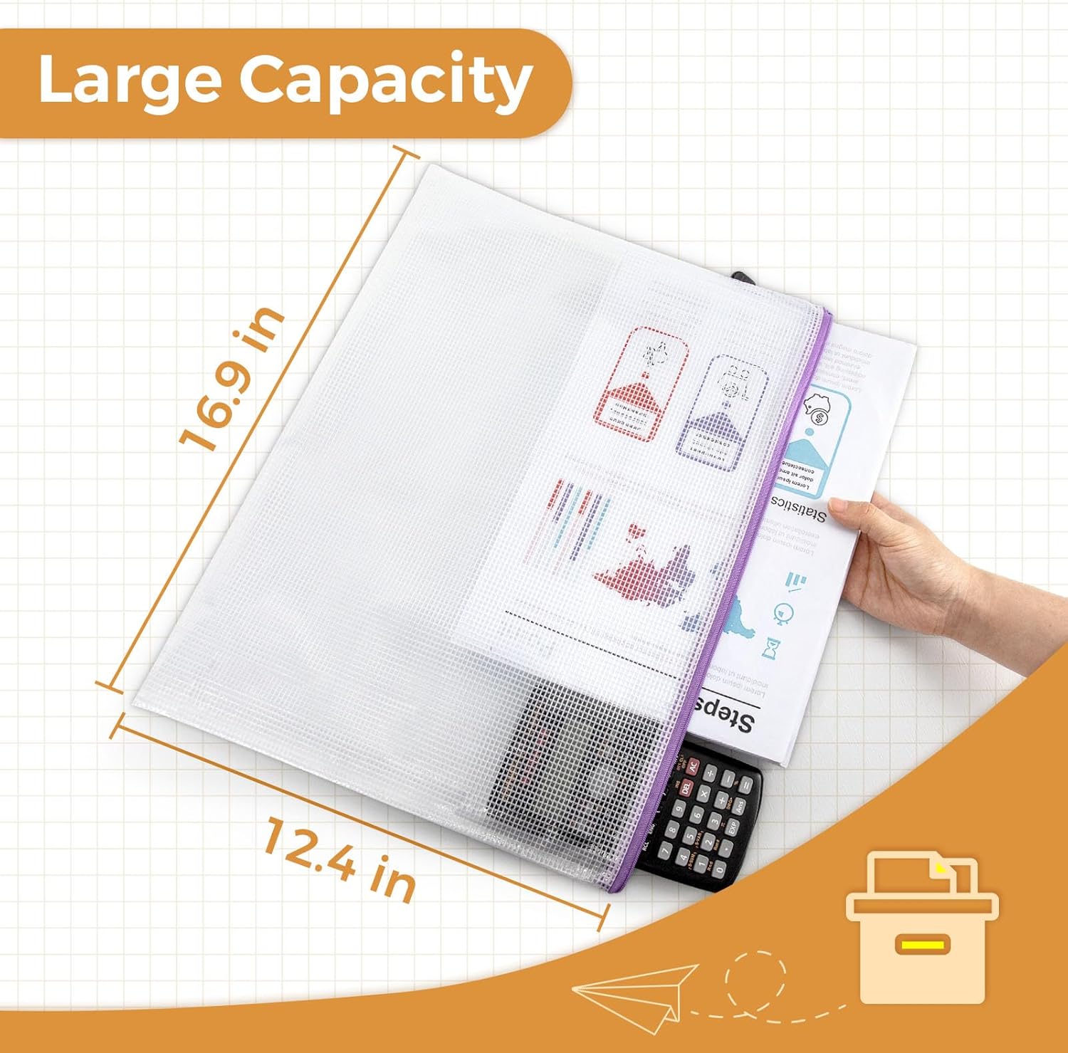 Umriox 24 Pack 12 Colors Zipper Pouches for Organizing, A3 Size (16.9 x 12.4), Big mesh Bags, Zipper Bags for Puzzles & Board Game Storage, Office Supplies Travel Toiletries