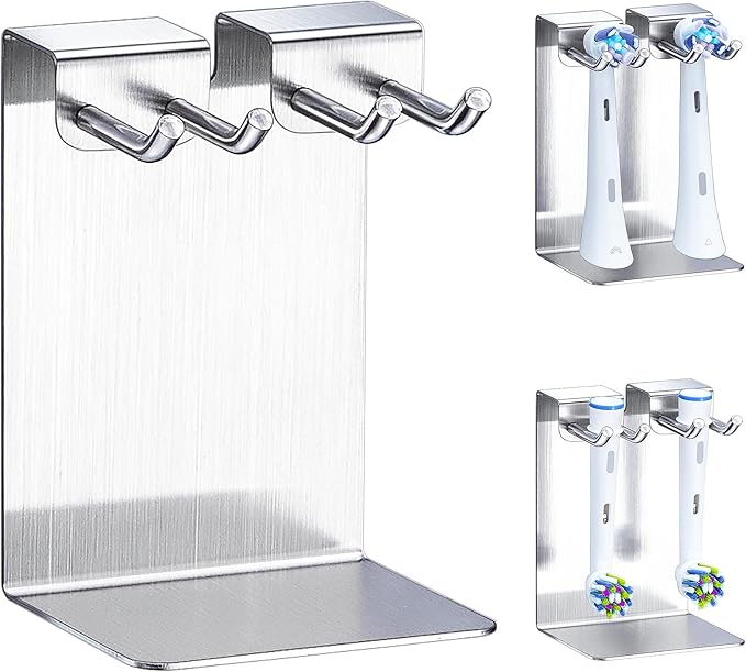 Electric Toothbrush Head Holder, Electric Tooth Brush Stand, Toothbrushes Holder, Electric Toothbrush Holder Wall Mounted or Desktop, Shower Tooth Brush Head Holder Storage (Silver)