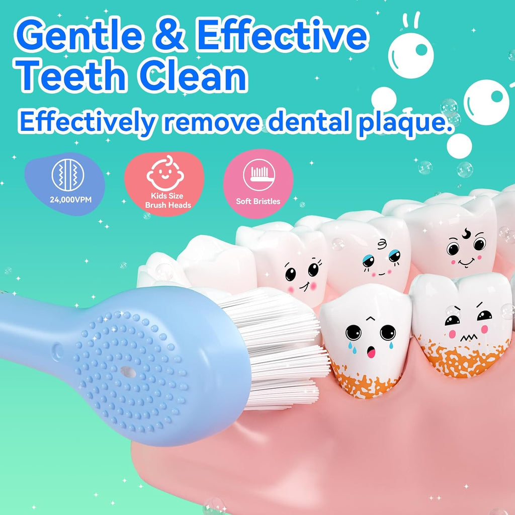 SEAGO Kids Electric Toothbrushes Rechargeable, Toddler Electric Toothbrush with Magnetic Charging, LED Observing Light, 8 Toothbrush Heads for Ages 2-4-6 Boys Girls (Navy Blue)