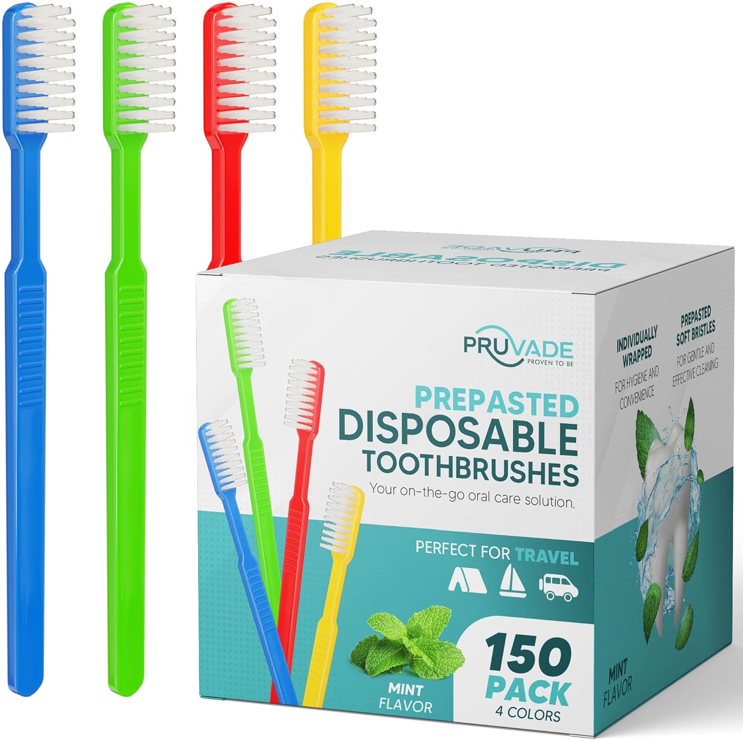 150 Pack Disposable Toothbrushes with Toothpaste, Built in | Prepasted Toothbrushes Individually Wrapped | Single Use Waterless Tooth Brush Soft Bristles for Airbnb, Hotel, Camping, Travel