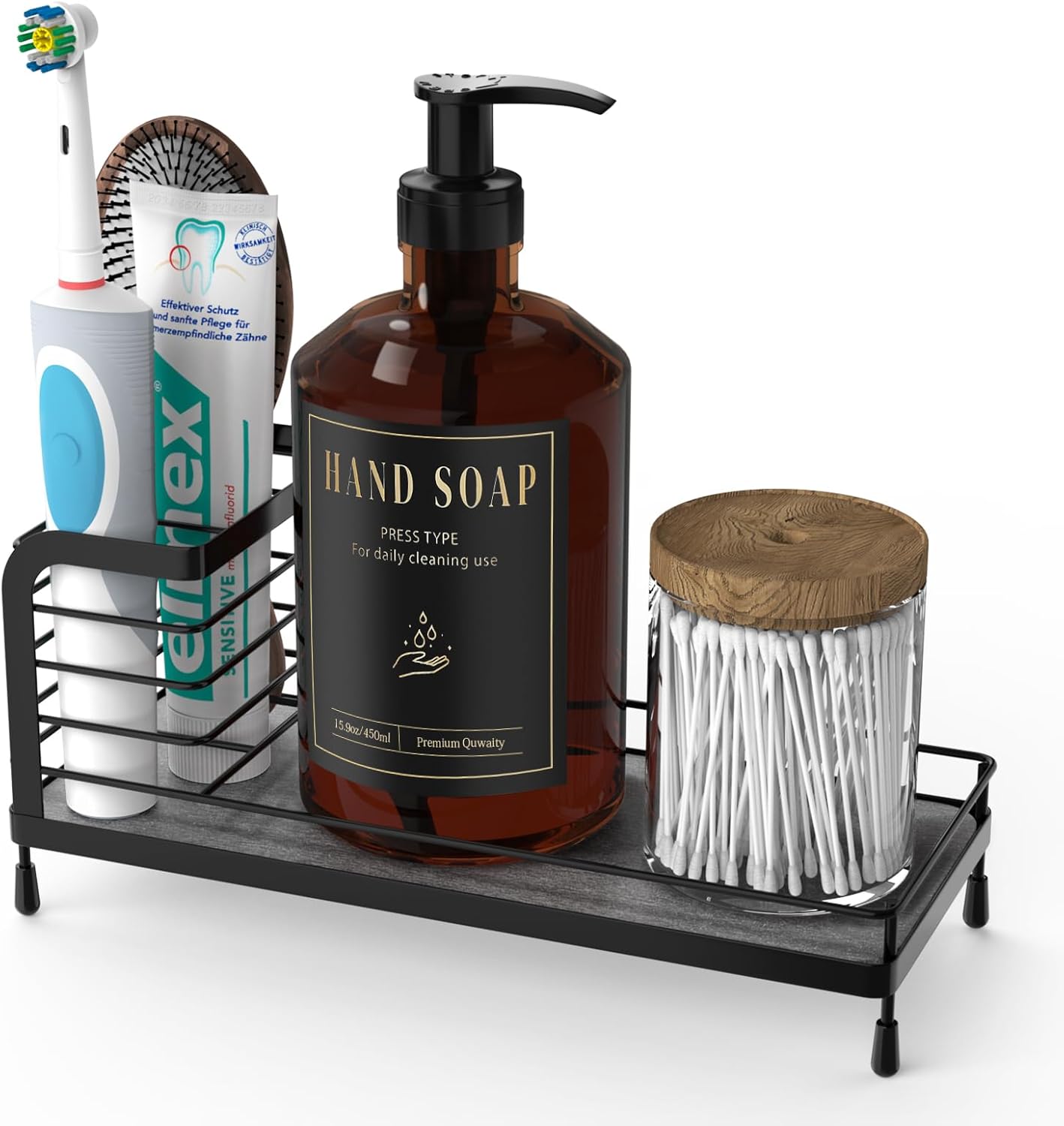 Luxspire Toothbrush Holders, Bathroom Organizer Countertop with Stone Drying Mat & Non-Slip Pads, Stainless Steel Electric Toothbrush Holder for Bathroom Countertop & Kitchen Sink, Black