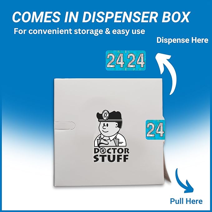 2024 Year Stickers, Doctor Stuff 2024 Chart Stickers, Holographic Aqua Colored, USA Made Year Labels for End Tab File Folders, 500 Labels per Roll, 1 Roll, 3/4" x 1-1/2"