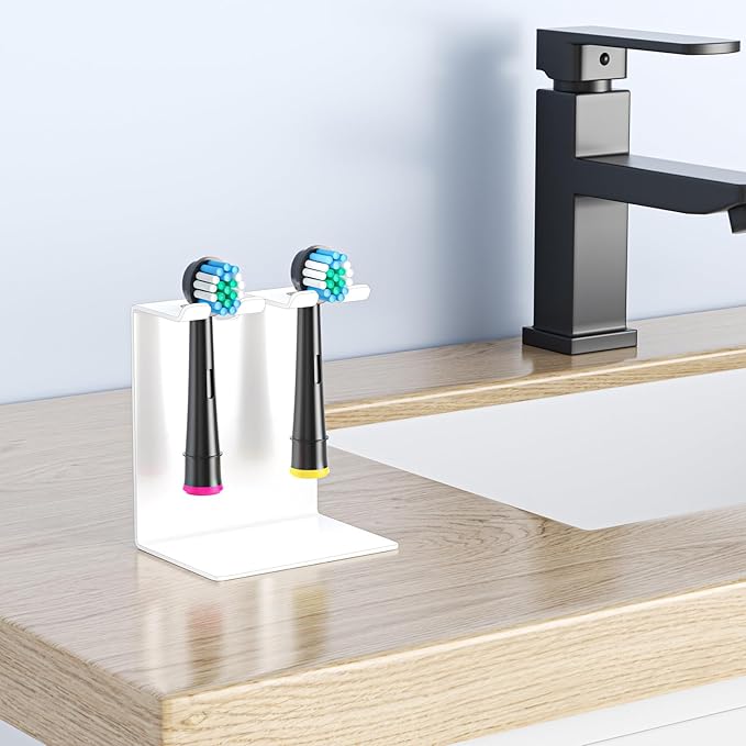 Electric Toothbrush Head Holder, Oukimly Toothbrush Holder Wall Mounted or Desktop, Metal Tooth Brush Holder, Shower Brush Head Holder, Electric Toothbrush Holder for Bathroom (White, Small)