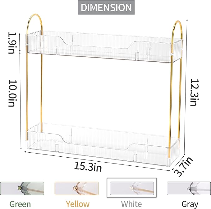 YCIA&DONE 2 Tiers Narrow Vanity Makeup Organizer, Bathroom Organizer Countertop Slim, Perfume Holder Skincare Storage Cosmetic Shelf Spice Rack, for Small Desktop Space, White Clear