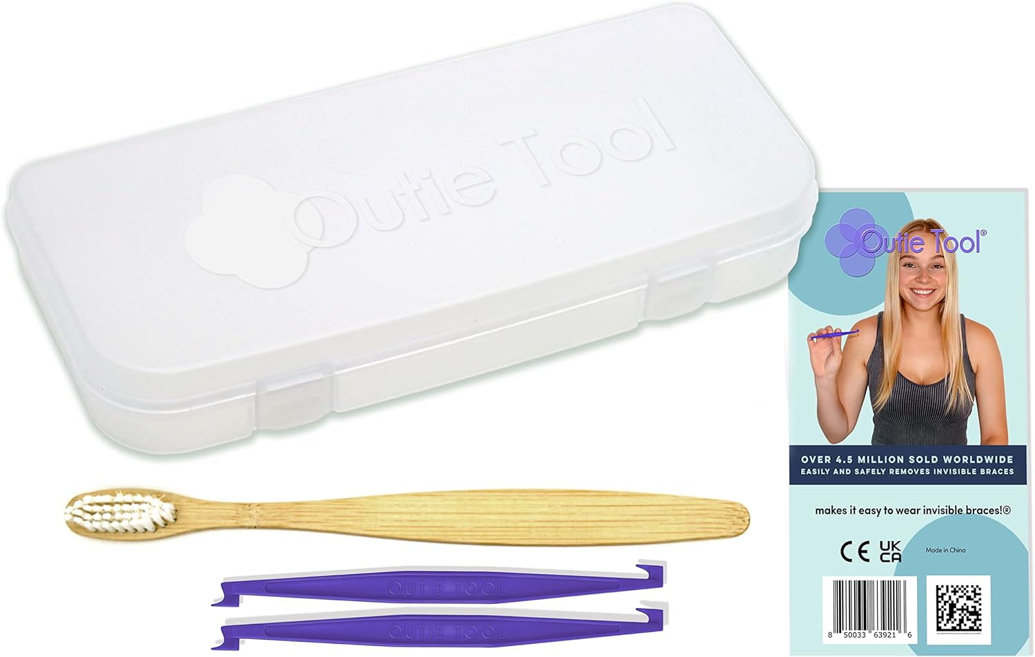 Outie Tool 2 in 1 Total Care Carry Case | Contains 1 Bamboo Toothbrush and 2 Clear Aligner Removers