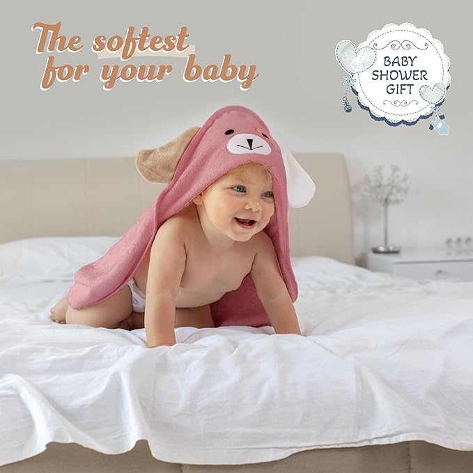 Baby Towels with Hood - Soft, Absorbent Viscose Made of Bamboo, Extra Large 35 x 35 Inches, for Newborns, Infants, Boys and Girls, Mauve Rose