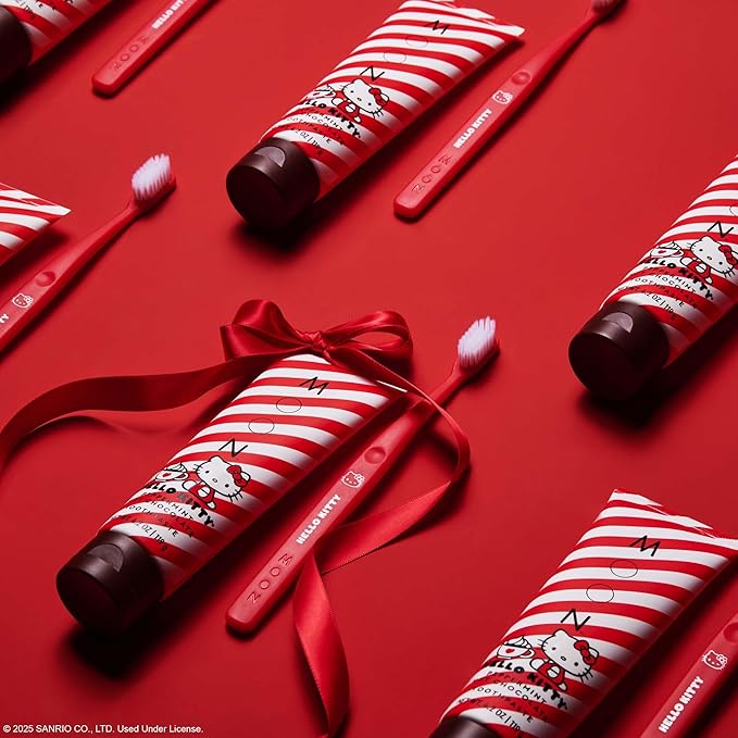 MOON x Hello Kitty Toothpaste, Peppermint Hot Chocolate Flavor, 4.2 Oz, No Fluoride or Sugar, Plus 2 Pack Extra Soft Bristle Toothbrushes, Gentle on Gums & Teeth for Adults & Children 2 Years+