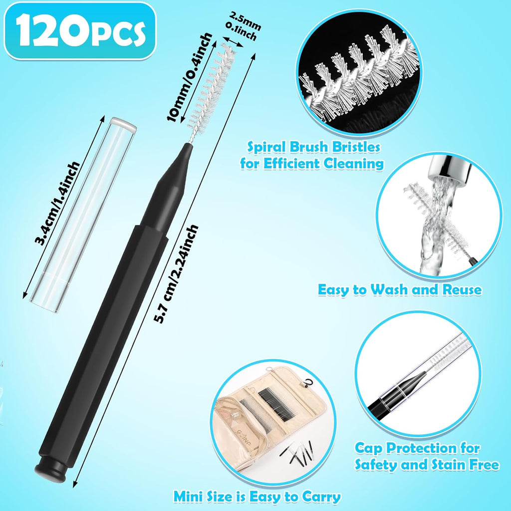 120 Pieces Interdental Brushes, Braces Brush Cleaner Orthodontic Flossers Toothpicks Floss Picks for Braces Kit for Teeth Cleaning Tools Spiral Dental Brush Head for Efficient Oral Care Black