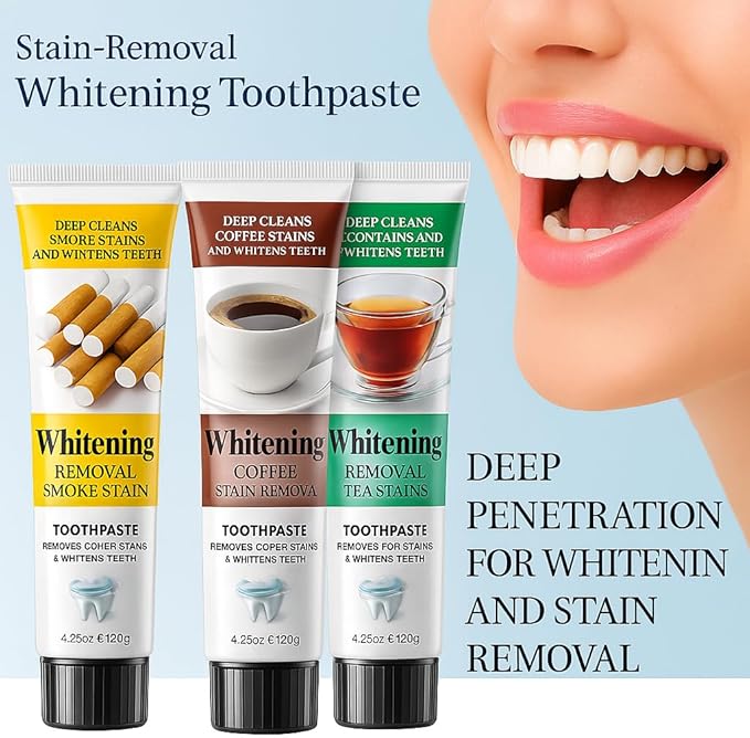 Whitening Toothpaste 3 Pack, Removes Coffee Tea and Tobacco Stains, Fluoride-Free Toothpaste for Sensitive Teeth, Enamel Repair & Deep Clean Mint Fresh Breath