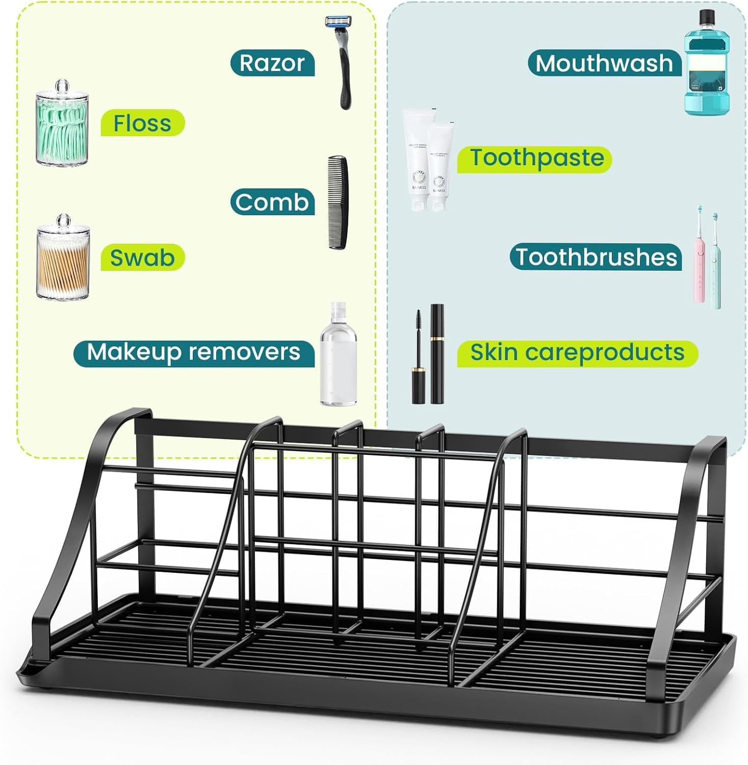 Toothbrush Holders Set with 2 Pack Qtip Holder Dispenser, Kids Electric Toothbrush and Toothpaste Holder, 7 Slots Tooth Brushing Holder for Bathroom Sink Countertop Organizer and Storage Accessories