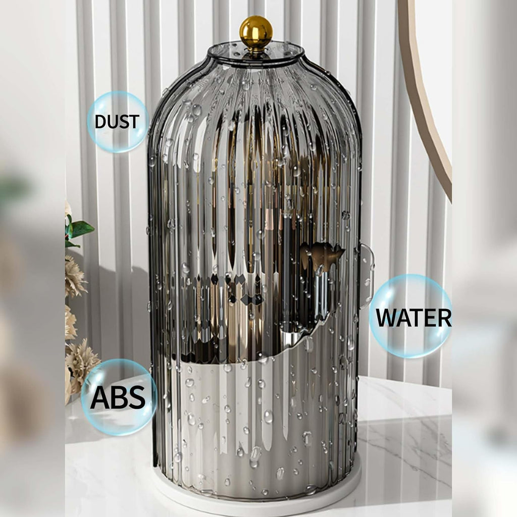 Sliding Lid Toothbrush Organizer, Toothbrush Holders with Sliding Lid, 360° Rotating Dustproof Concealed Toothbrush Holder, 3-Slot Varying Heights, Ideal for Bathroom, Makeup & Travel (Black)