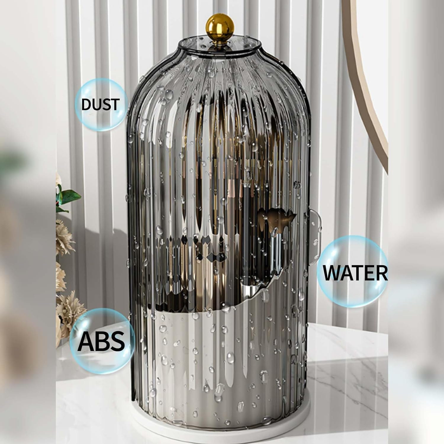 Sliding Lid Toothbrush Organizer, Toothbrush Holders with Sliding Lid, 360° Rotating Dustproof Concealed Toothbrush Holder, 3-Slot Varying Heights, Ideal for Bathroom, Makeup & Travel (Green)