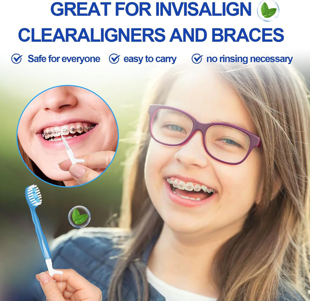 Mini Disposable Toothbrushes with Toothpaste 5 in 1 Travel Portable Toothbrush with Toothpaste + Tongue Scraper + Picks+Floss Travel Case (Mint, 10)