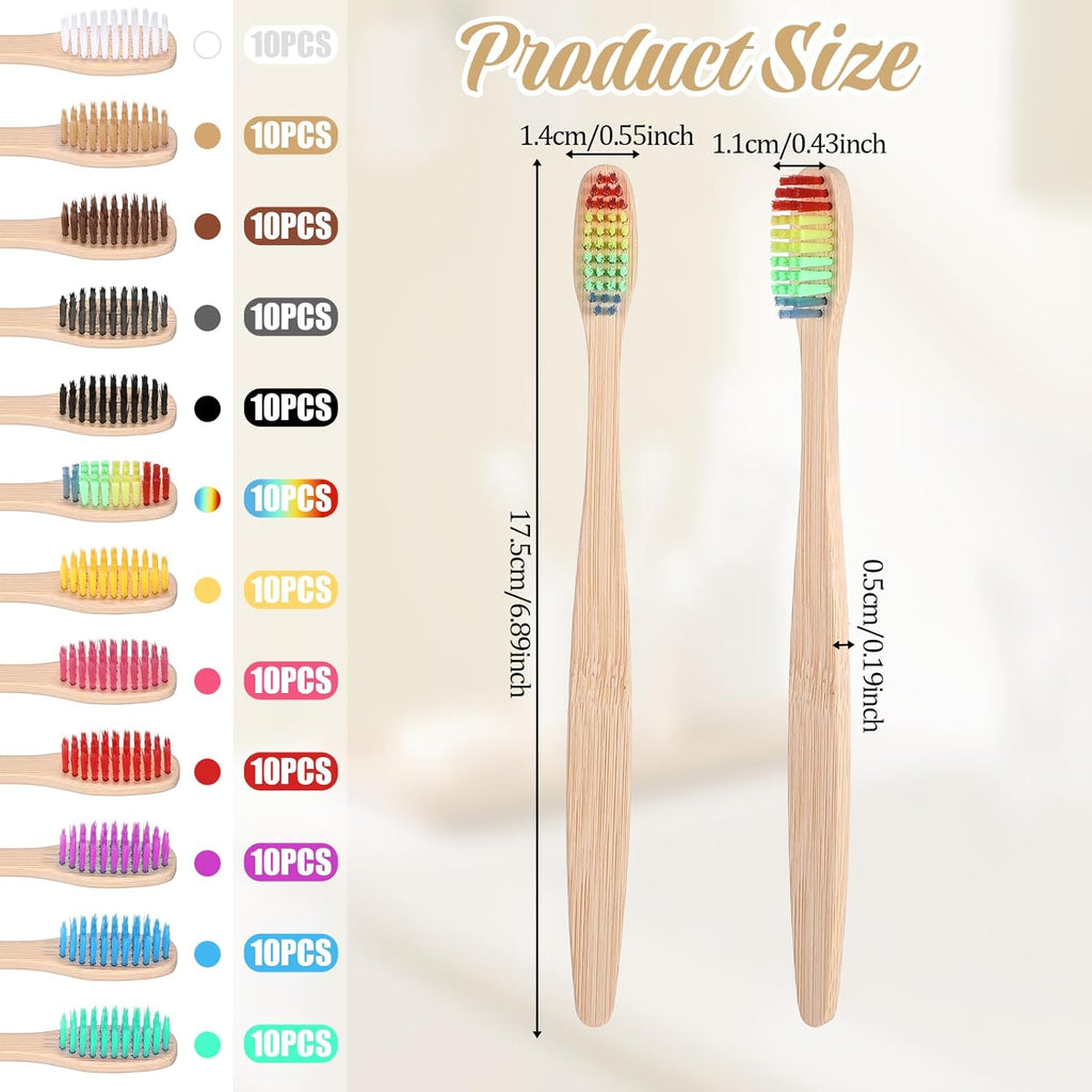 120PCS Bamboo Toothbrushes, Prepasted Disposable Toothbrush, Bulk Soft Bristle Toothbrushes for AdultsTravel Family Hotel Use and Homeless Gift, Individually Wrapped, 12 Color