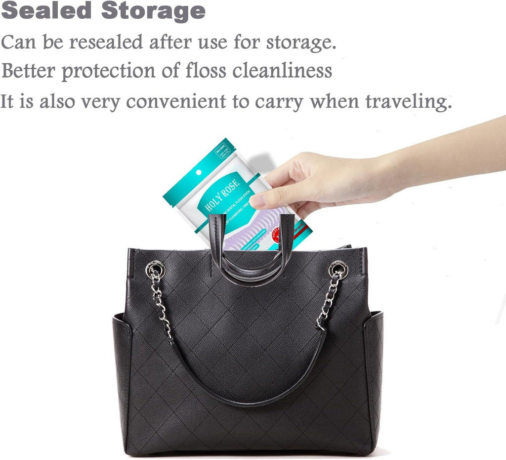 Holy rose Twin Line Dental Floss Picks with Mint Flavor - Dual Cleaning, Adult-Friendly End Toothpicks - 200 Count Flossers is Travel Oral Care Kit Cleaning Tool for Teeth.