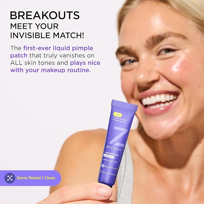 ZitSticka Liquid Pimple Patch - Invisible Pimple Patches for Face, Pimple Cream, Salicylic Acid Spot Cover For Face, Liquid Pimple Patch Large & Clear Fits to Makeup (0.3oz,10ml)