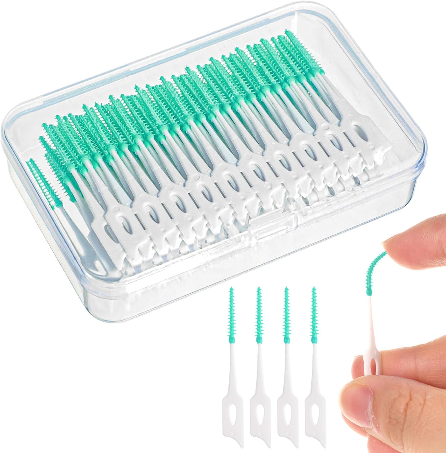 220 Pieces Interdental Brushes, Silicone Dental Floss Picks with Case Dental Brushes Dental Picks Green Tooth Floss Picks for Teeth Cleaning(Green)