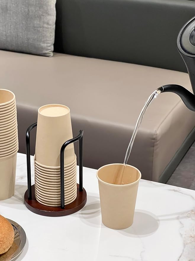 Wood Bathroom Cup Holder, Stylish Walnut Disposable Cup Dispenser, Plastic Mouthwash Cup Storage Organizer for Cups (Under 3.35in Diameter) -Perfect for Office, Kitchen, Gym, School or Cafes