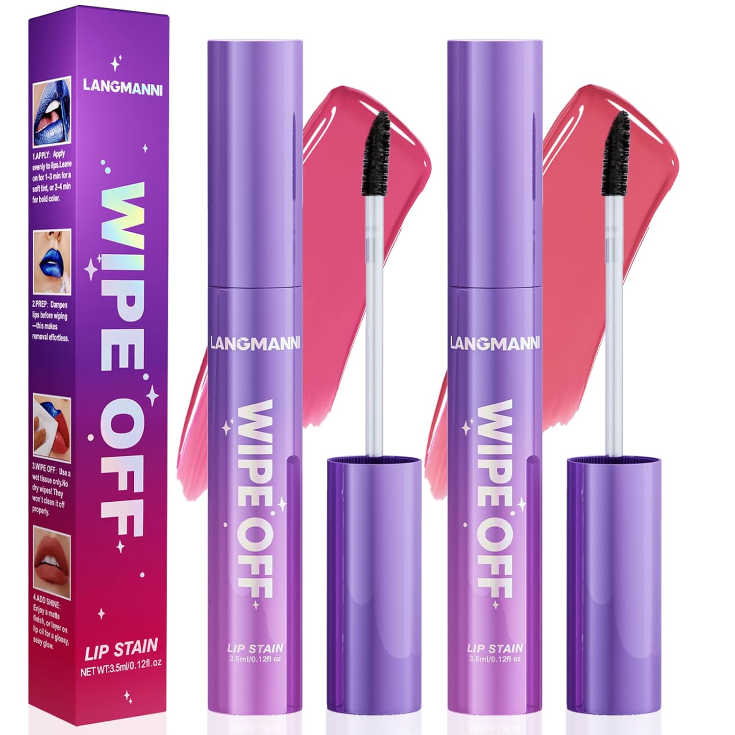 Jolilab Lip Stain Masque,Wipe Off Lip Tint,Waterproof,Transfer proof,Highly Pigmented,Ultra Long Lasting Lip Stain Peel off Makeup With Matte finish for All-day Wear.(#01+#02)