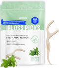 Floss Picks Biodegradable (100pcs) - Natural Dental Floss Picks, Vegan, Sustainable, Reusable, Shred Resistant and Nontoxic Plant-Based Material - Single Thread Mint
