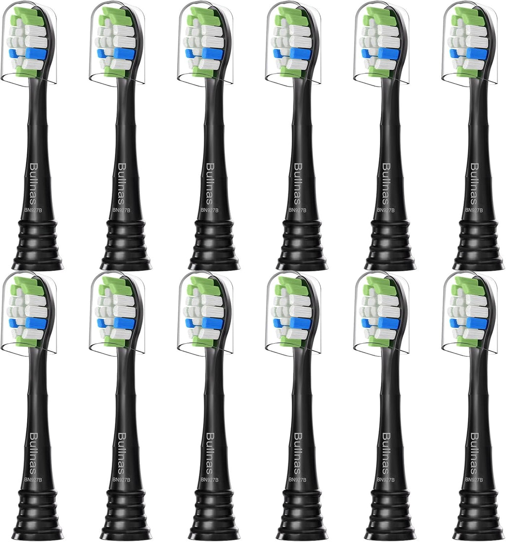 Replacement Brush Heads Compatible with Philips Sonicare ProtectiveClean 6100, 5100, 4100 Electric Toothbrush, W Toothbrush Head for Sonicare 6062/95, Black, 12 Count