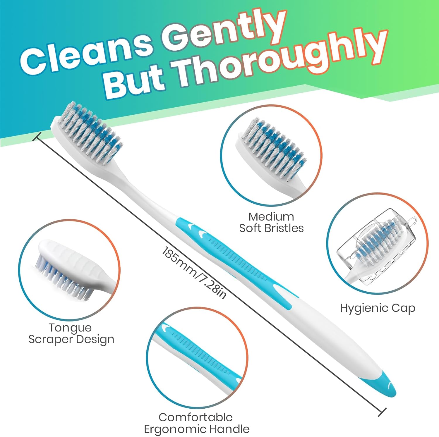 100 Bulk Toothbrushes Pack with Covers, Individually Wrapped Tooth Brushes for Adults & Kids, Disposable Toothbrush for Travel, Donations, Hotels, Medium Soft Toothbrushes with Hygienic Cap