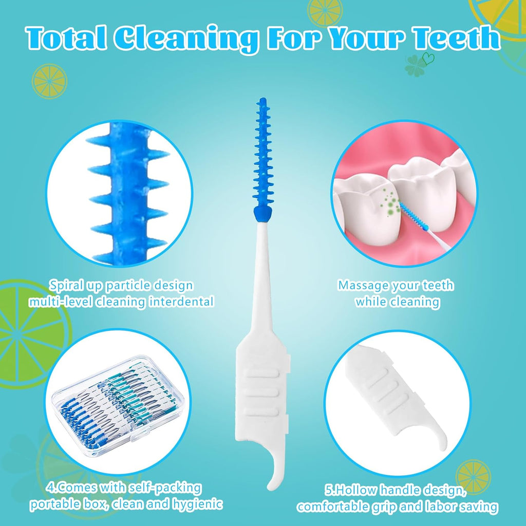 250 Pieces Dental Floss Picks, Silicone Interdental Brushes with Case Dental Brushes Dental Picks Blue Tooth Floss Picks for Teeth Cleaning(Blue,Green)