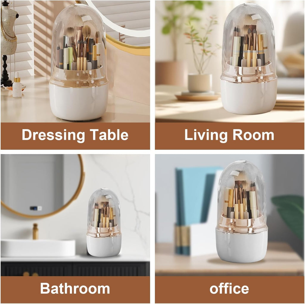 360° Rotating Toothbrush Holder with Cover, 7-Slot Bathroom Organizer for Electric Toothbrush, Toothpaste, Razors, Draining Water, Countertop Vanity Storage