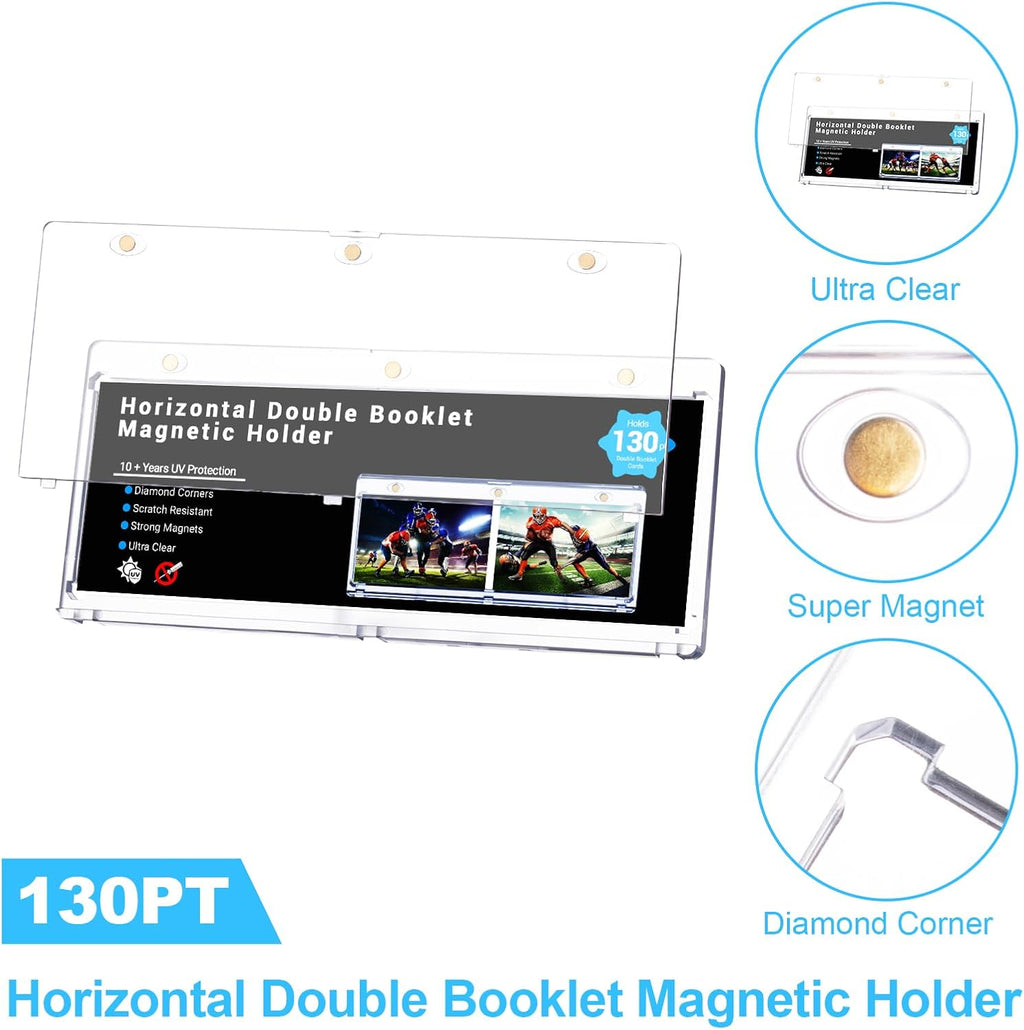 2-Pack Booklet Magnetic Card Holders - 187mm One Touch Magnetic Booklet Card Holder, Horizontal Booklet One Touch, 130PT Booklet Magnetic Case, Collection Display Frame，Inner Size 7.32"x2.56"x0.15"