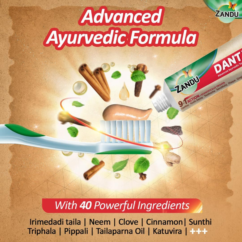 Zandu Dantveer, Fights 9 Dental Problems, with Irimedadi Oil, Advanced Ayurvedic Oral Care Toothpaste, Scientifically Proven Formula (200gm/7 Oz)