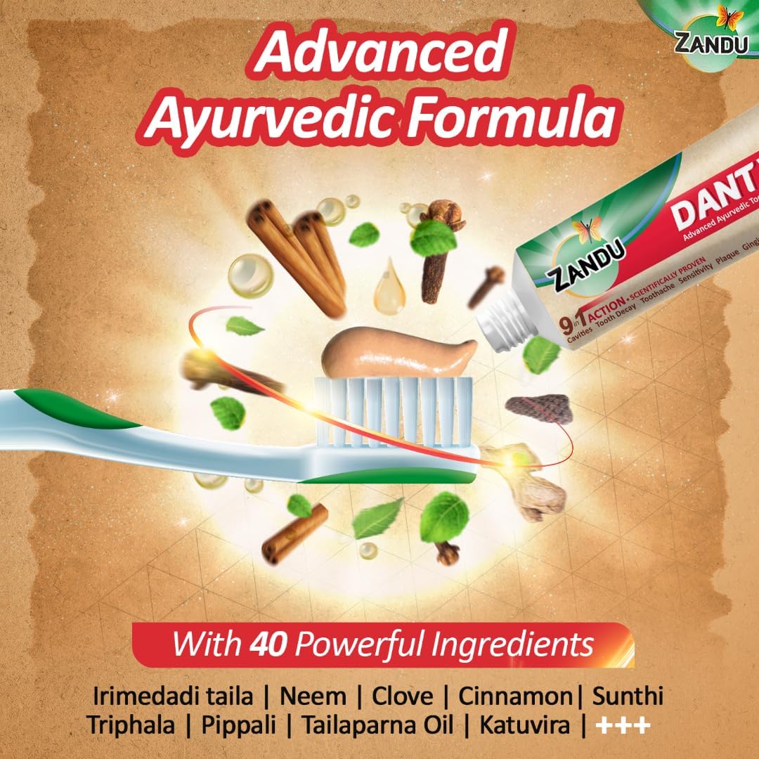 Zandu Dantveer, Fights 9 Dental Problems, with Irimedadi Oil, Advanced Ayurvedic Oral Care Toothpaste, Scientifically Proven Formula (200gm/7 Oz)