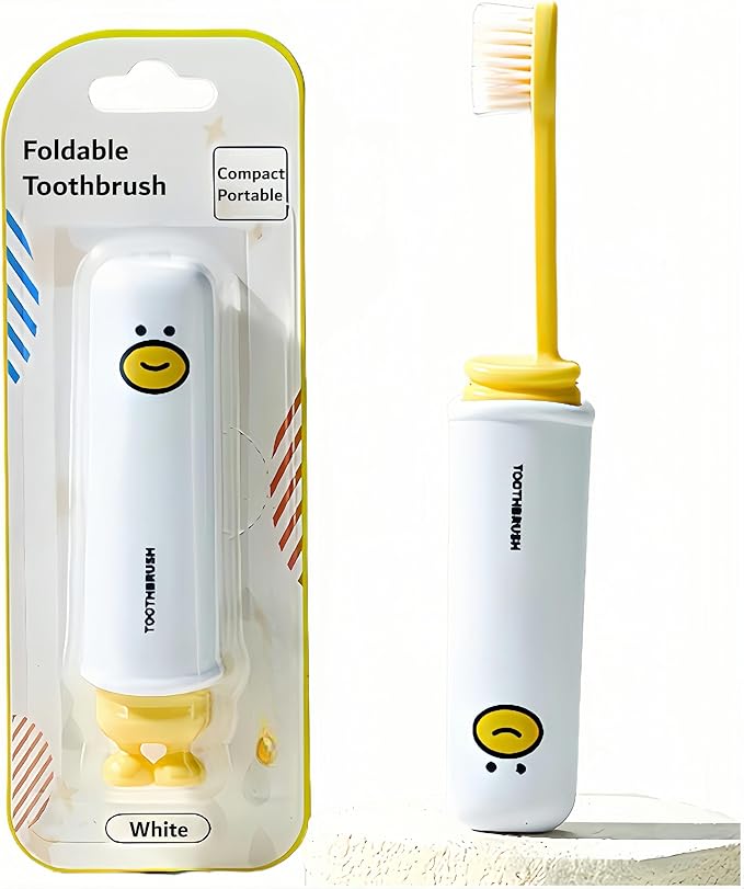 Folding Toothbrush with Built-in Cover, Perfect for Travel, Hiking & Camping, Compact & Portable, Toothbrush with Soft Bristles, for Adults & Kids (White)
