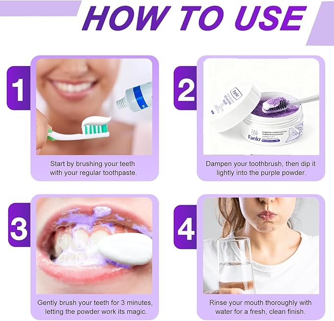 Teeth Whitening Powder with 20,000ppm Hydroxyapatite & 20,000ppm Niacinamide – Instant Brightening, Patent-Pending R5X Remineralizing Complex, Purple Color Corrector Mint Formula, 50g, 3-Month Supply