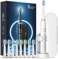 Rtauys M5 Sonic Electric Toothbrush for Adults and Kids - Rechargeable Electric Toothbrush Kids Ages 12+ and Adults with 8 Brush Heads & Travel Case, 120 Days Battery Life - White