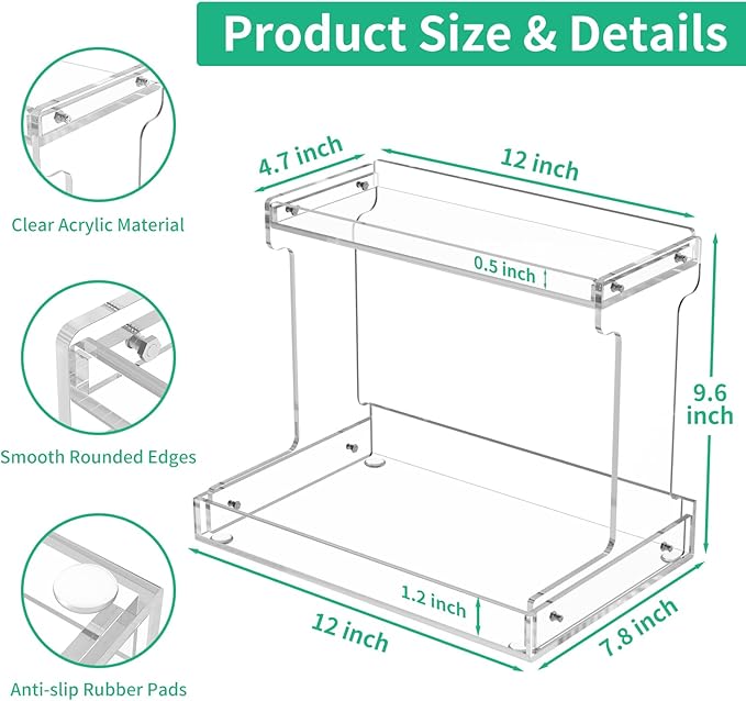 NPPLUS Bathroom Countertop Organizer, 2-Tier Clear Acrylic Counter Storage Shelf for Bathroom Counter Organizer, Clear Makeup Storage Vanity Trays for Cabinet, Kitchen Spice Rack
