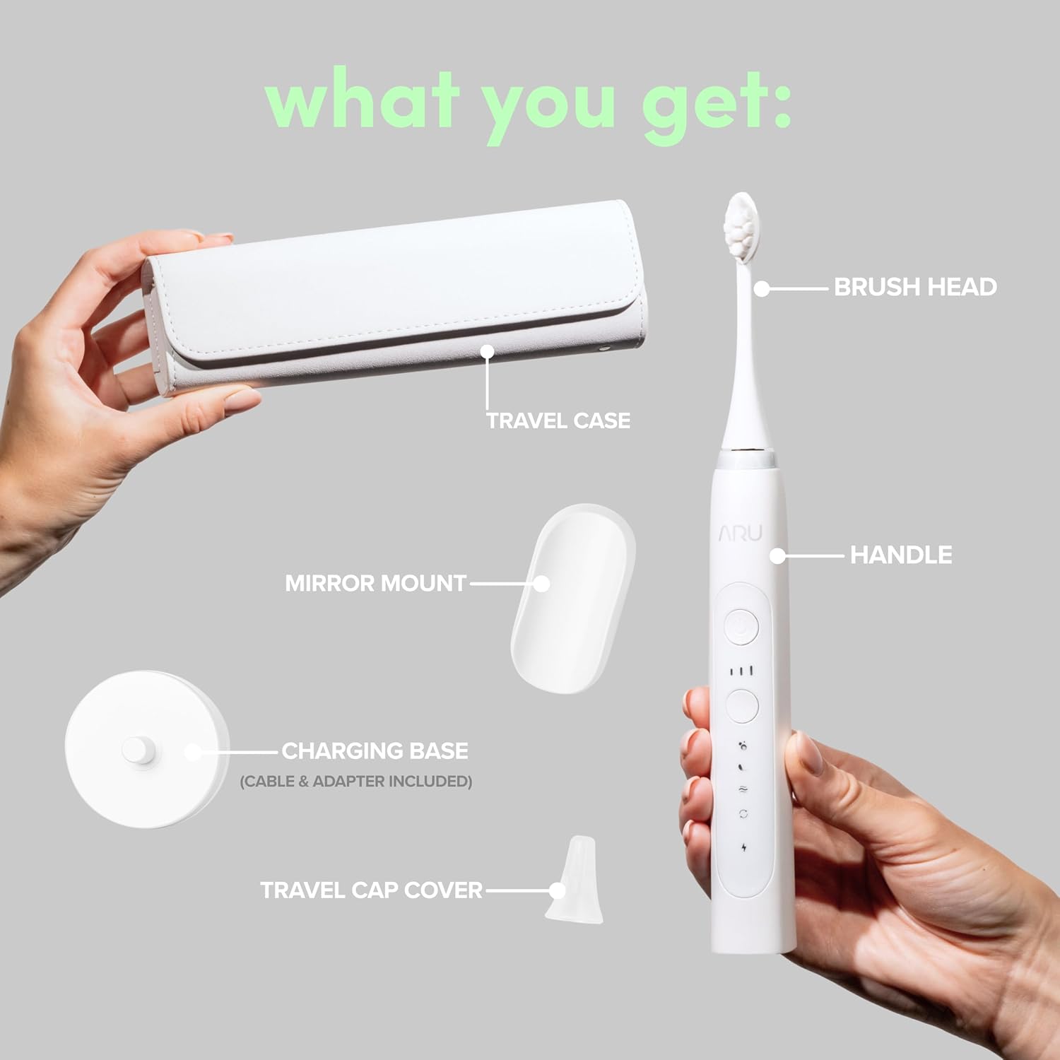 ARU Sonic Toothbrush Starter Kit with Customizable Modes and 2 Minute Timer, ADA-Approved Electric Toothbrush for Adults, Soft Toothbrush for Gums, 45+ Days Battery, Travel Case, Arctic White