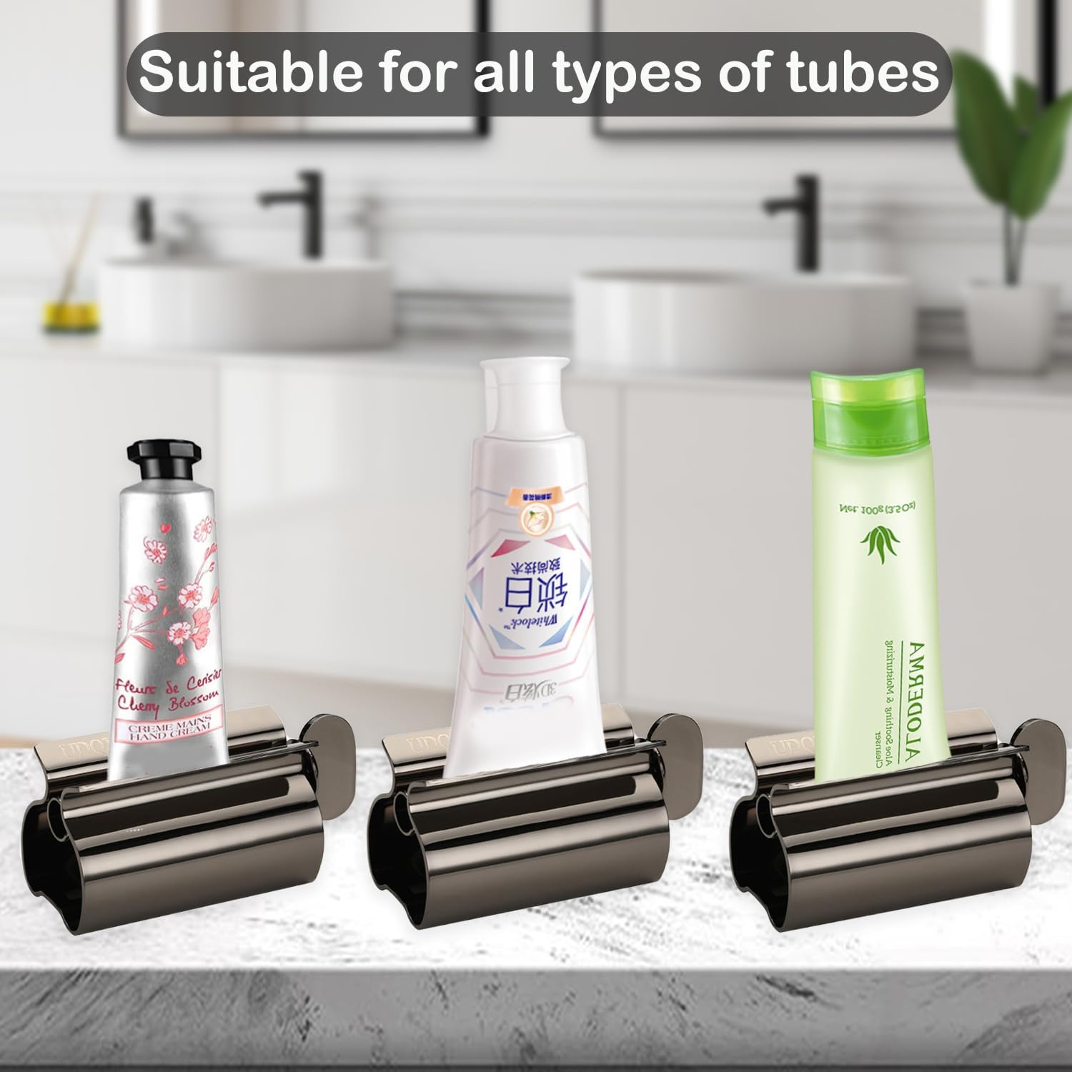 Toothpaste Squeezer - Metal Tube Squeezer Stainless Steel Tube Wringer UDQYQ Toothpaste seat Holder Stand 3 Pack (Black)