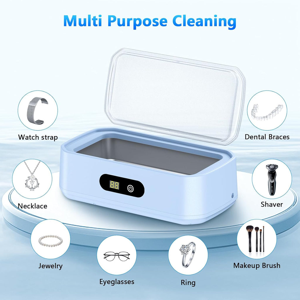 2025 Upgrade Large Capacity Ultrasonic Cleaner, 50Khz Ultrasonic Cleaner Machine with 5 Modes Timer for Glasses Dentures-304 Stainless Steel Tank, Blue